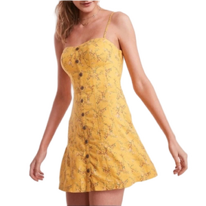 Kimchi Blue Lilyanna Linen Blend Yellow Floral Mini Dress 6 Y2K Summer Sundress